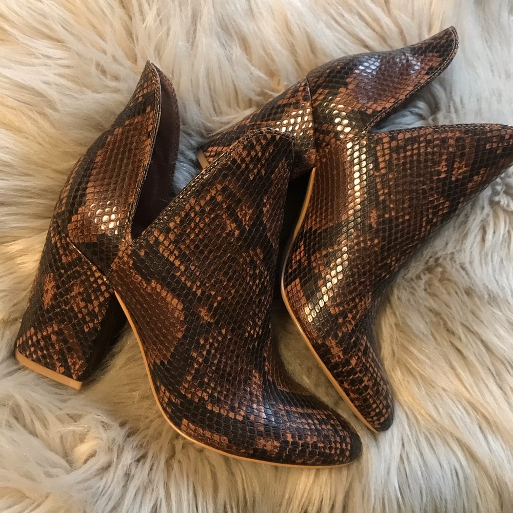 Brown snake ankle booties